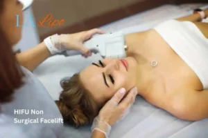 Woman having Hi-Fu to reduce wrinkles Hereford.
