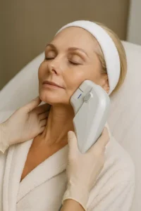 Woman receiving HIFU non surgical facelift treatment Hereford