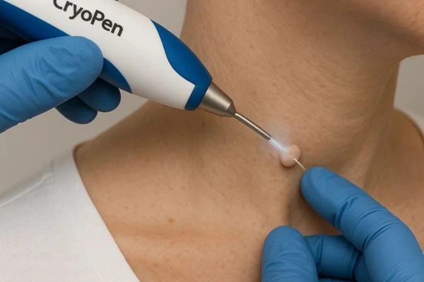 Person receiving cryotherapy Hereford for skin tag removal