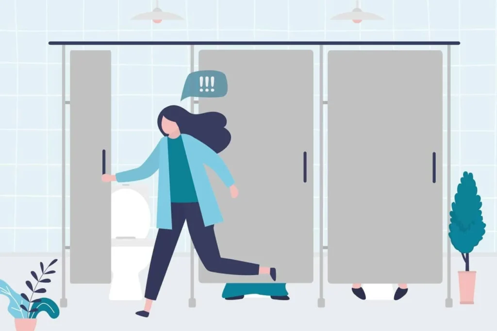 graphic of Urine incontinence Hereford woman running to the toilet.